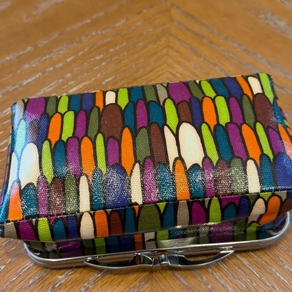 NWT Vintage Fossil Multicolored Pattern Cosmetic Case Bag with Mirror